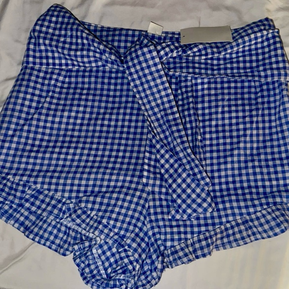 H&M Blue Checkered High Waist Shorts